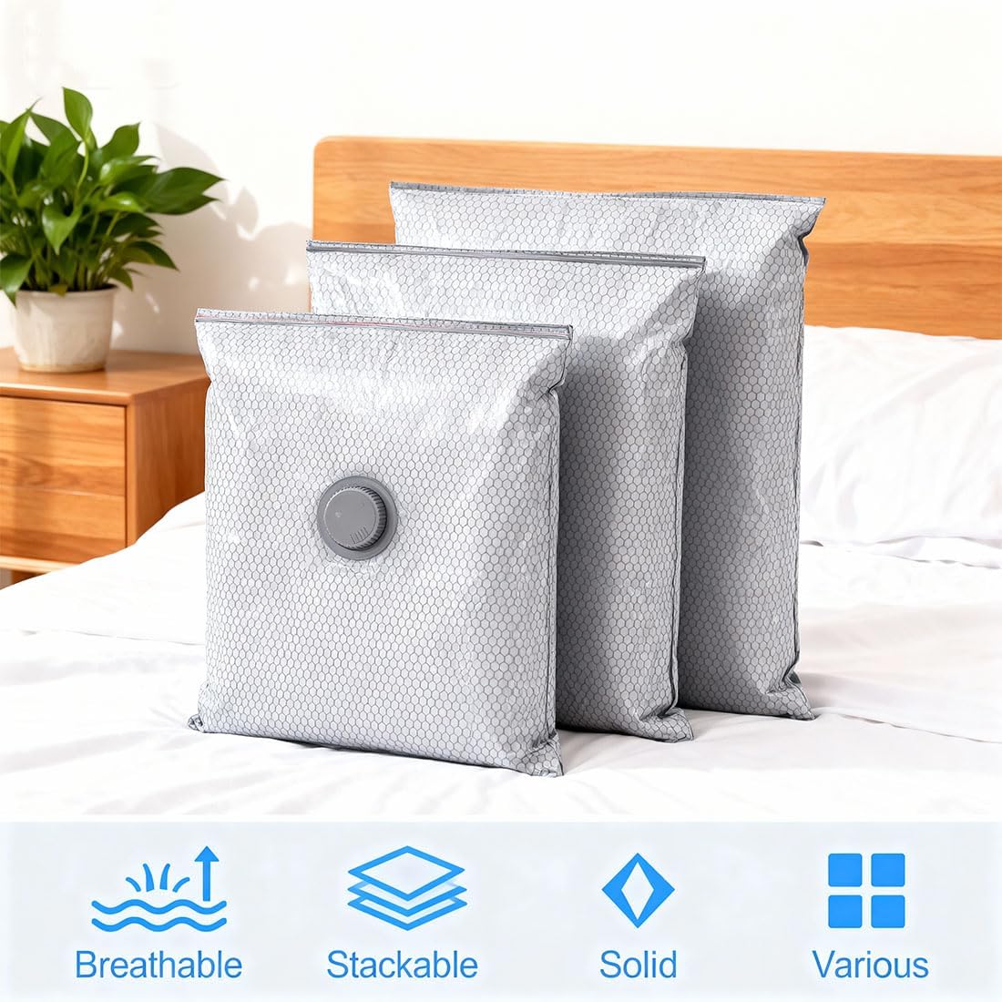 Cordless Travel Vacuum Bag Set, Vacuum Bags for Travel with Rechargeable Air Pump, for Luggage and Suitcase Compression, Space Saver, Clothes Storage (2PC S+2PCS M+2PC L)